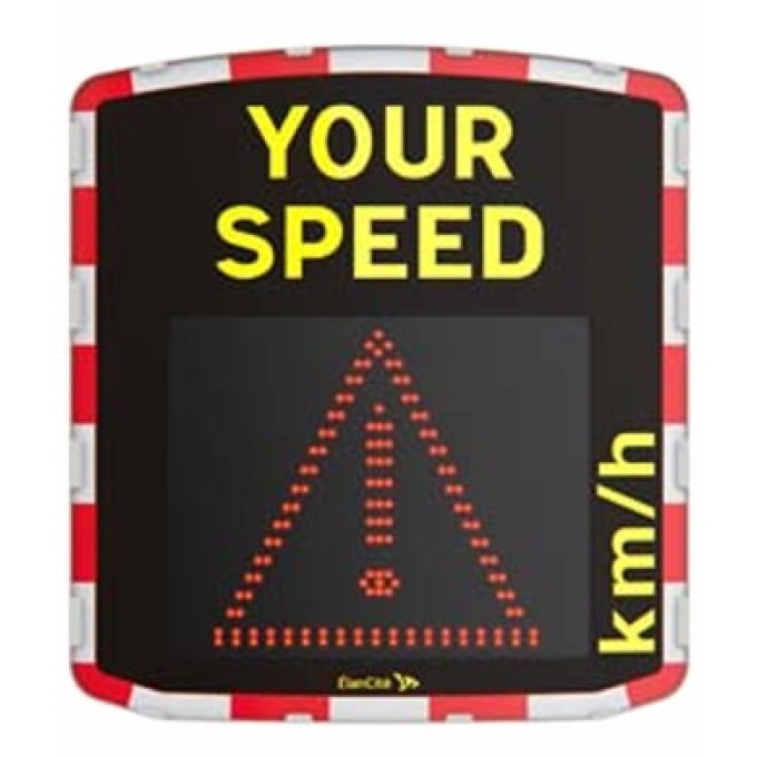 Dispozitiv electronic afisare viteza radar incorporat alimentare electrica Semn de avertizare alte pericole si mesaj text 